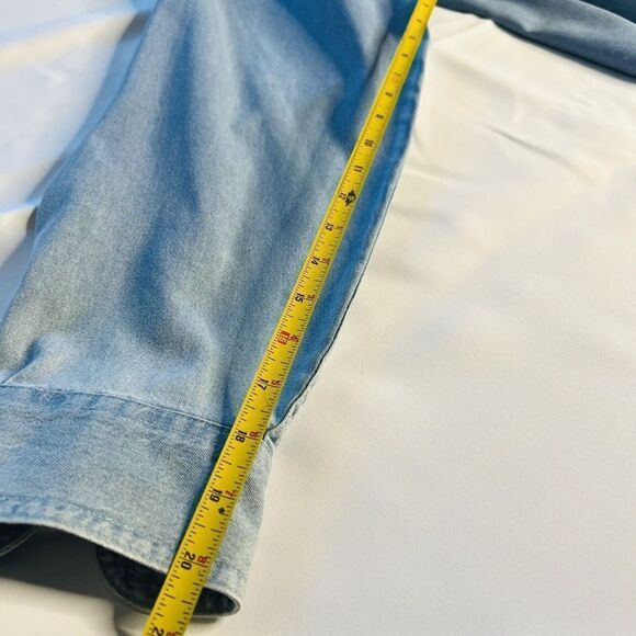 Patriotic Outrageous Sport Men Denim Button Down Shirt Blue Embroidered Cotton L - Picture 12 of 13